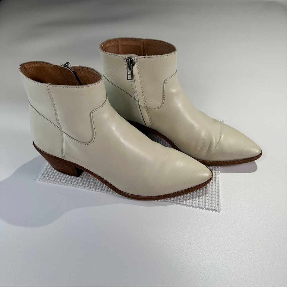 Madewell Charley ankle boots ivory leather pointed toe stacked heel size 8.5 - Picture 3 of 12
